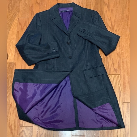 Women's 10 Petite Tahari Purple Lined Grey Wool Blend Striped Blazer Coat Top - Picture 9 of 16